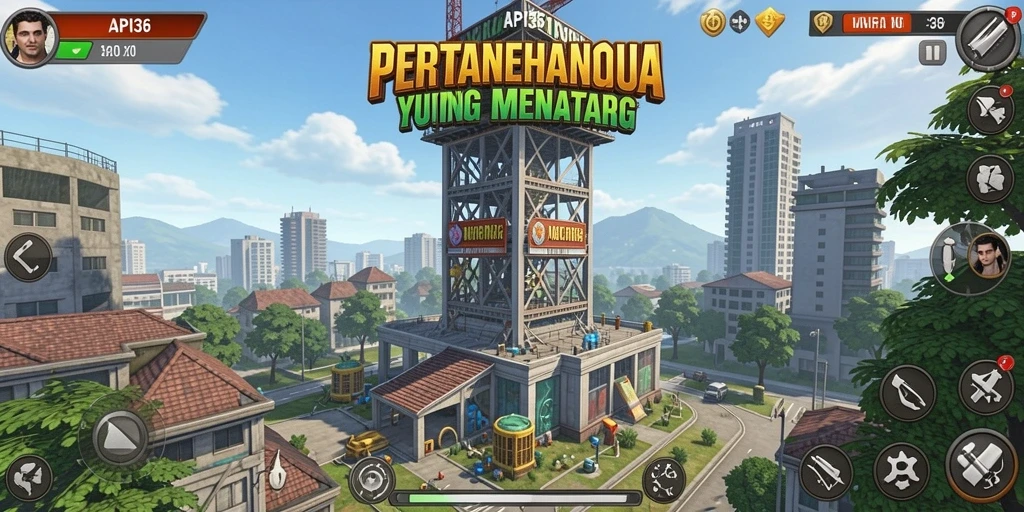 Tampilan gameplay seru di API36 dengan menara pertahanan.