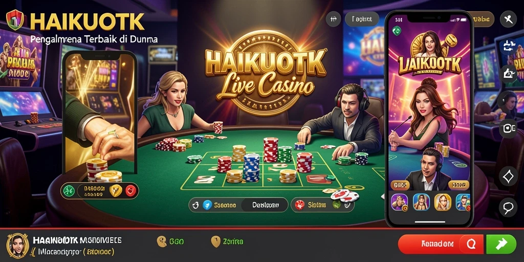 Screenshot HAIKUOTK menampilkan gameplay Live Casino dengan dealer profesional.