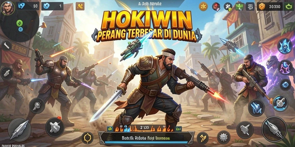 Screenshot HOKIWIN menampilkan aksi seru dalam pertempuran Battle Royale.