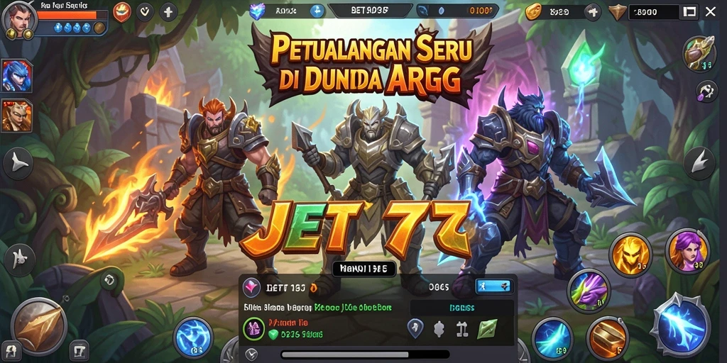 Screenshot menampilkan aksi seru dalam permainan JET77 dengan karakter yang berjuang melawan monster.
