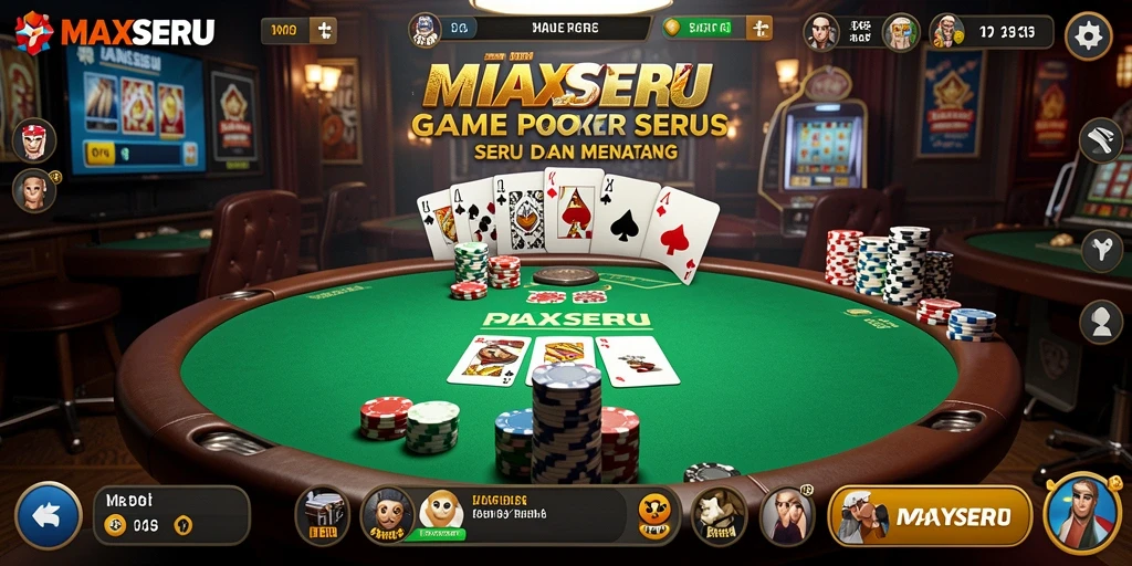 Tampilan gameplay menarik di MAXSERU yang menggugah semangat bermain poker.