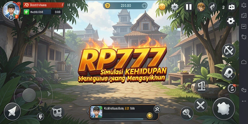Screenshot menunjukkan gameplay asli dari RP777, menggambarkan interaksi sosial dan simulasi kehidupan.
