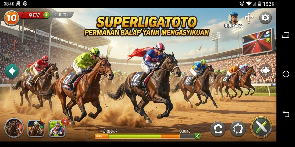 Gameplay seru SUPERLIGATOTO saat balapan di lintasan menarik.