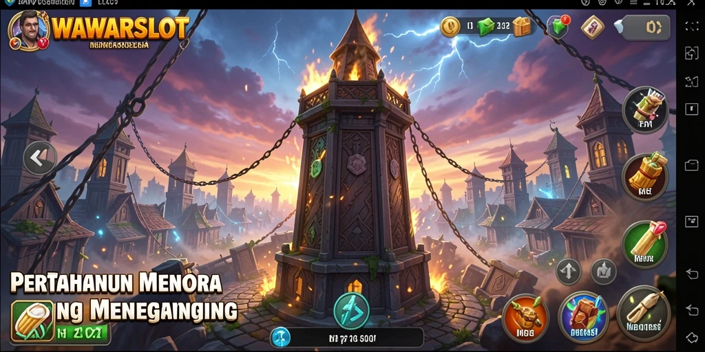 Screenshot gameplay <strong>WAWARSLOT</strong> yang menunjukkan aksi pertahanan menara yang mendebarkan.